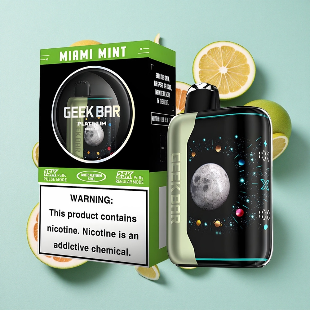 GEEK BAR Platinum Edition até 25000 Puffs com modo regular Miami Menta até 15000 Puffs com modo pulse Brasil vape