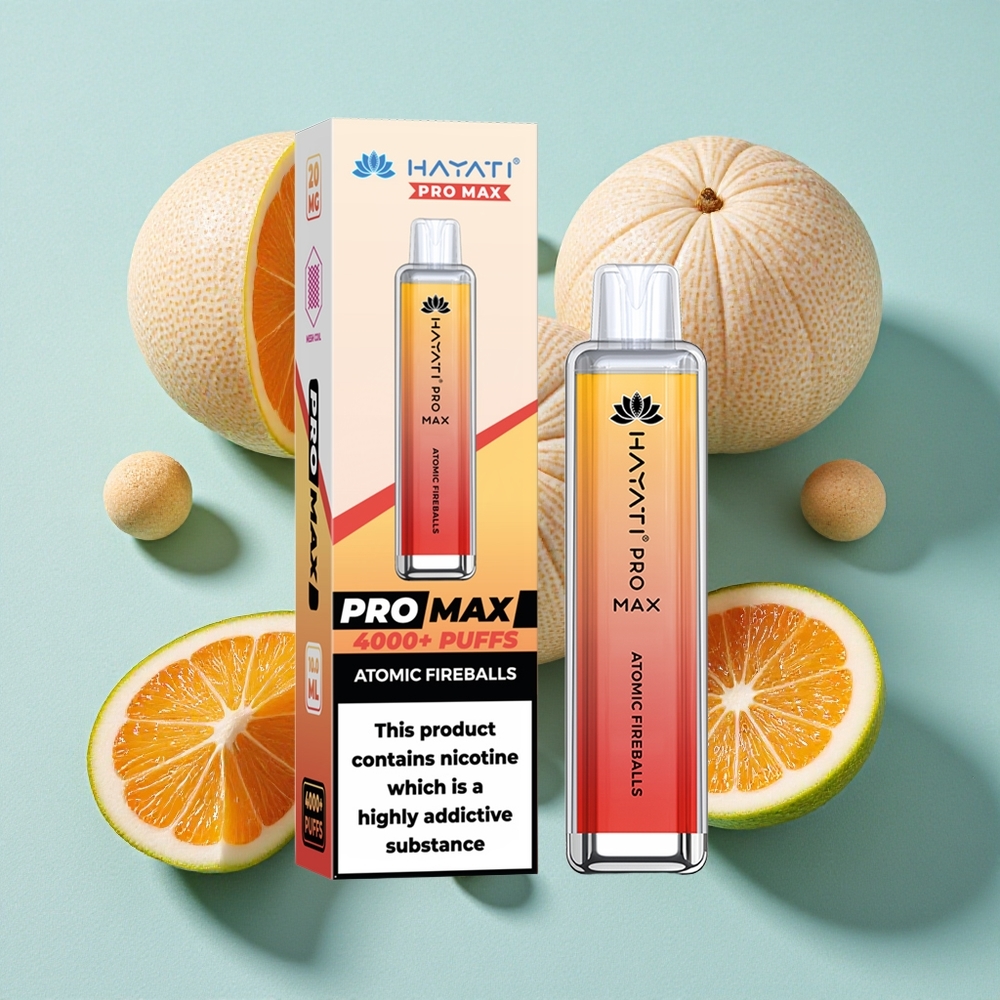 Hayati Pro Max 4000 Puffs Atomic Fireballs Bateria Recarregável 1400mAh Dual Bobina Mesh 1.1 Ohm Brasil vape