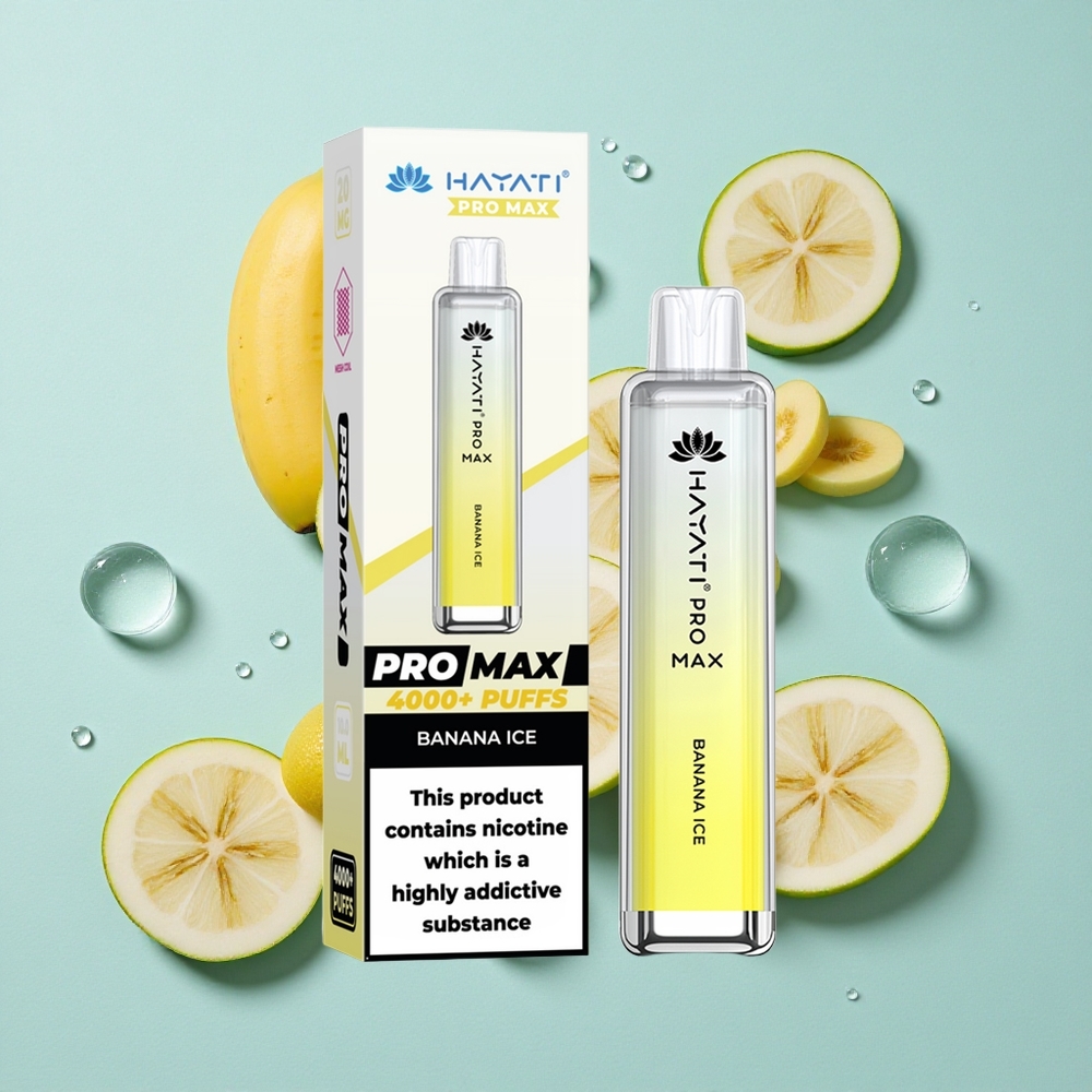 Hayati Pro Max 4000 Puffs Banana Ice Bateria Recarregável 1400mAh Dual 1.1 Ohm Mesh Coil Brasil vape