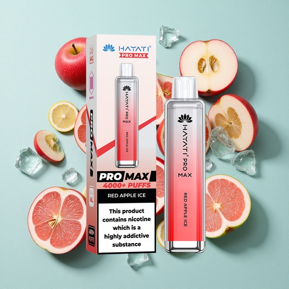 Hayati Pro Max 4000 Puffs Maçã Vermelha Gelo Bateria Recarregável 1400mAh Dual 1.1 Ohm Mesh Coil Brasil vape