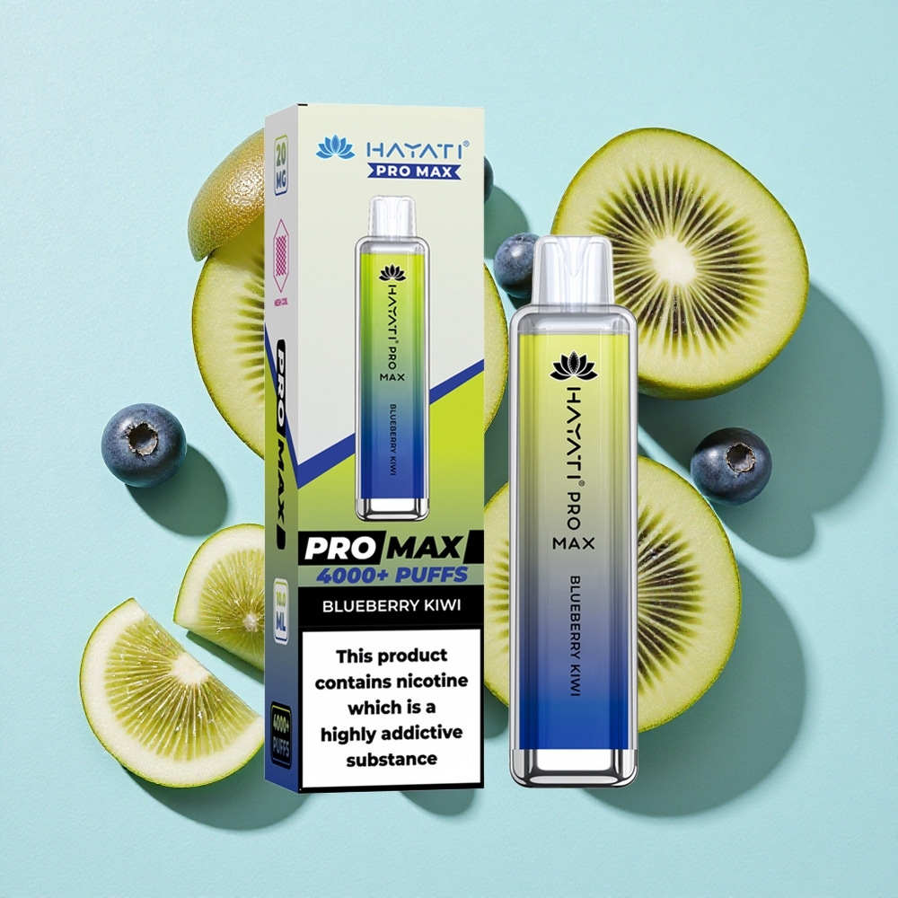Hayati Pro Max 4000 Puffs Mirtilo Kiwi Bateria Recarregável 1400mAh Dual Bobina Mesh 1.1 Ohm Brasil vape