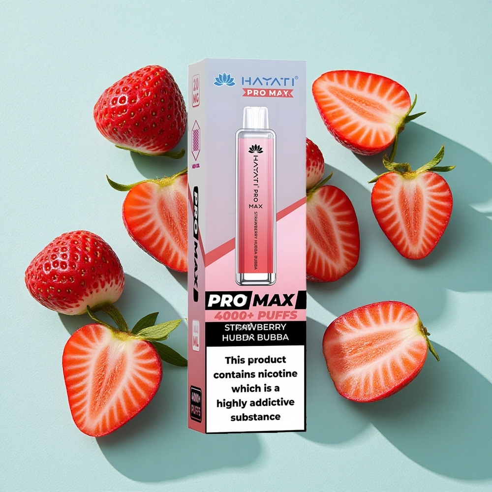 Hayati Pro Max 4000 Puffs Morango Hubba Bubba Bateria Recarregável 1400mAh Dual 1.1 Ohm Mesh Coil Brasil vape