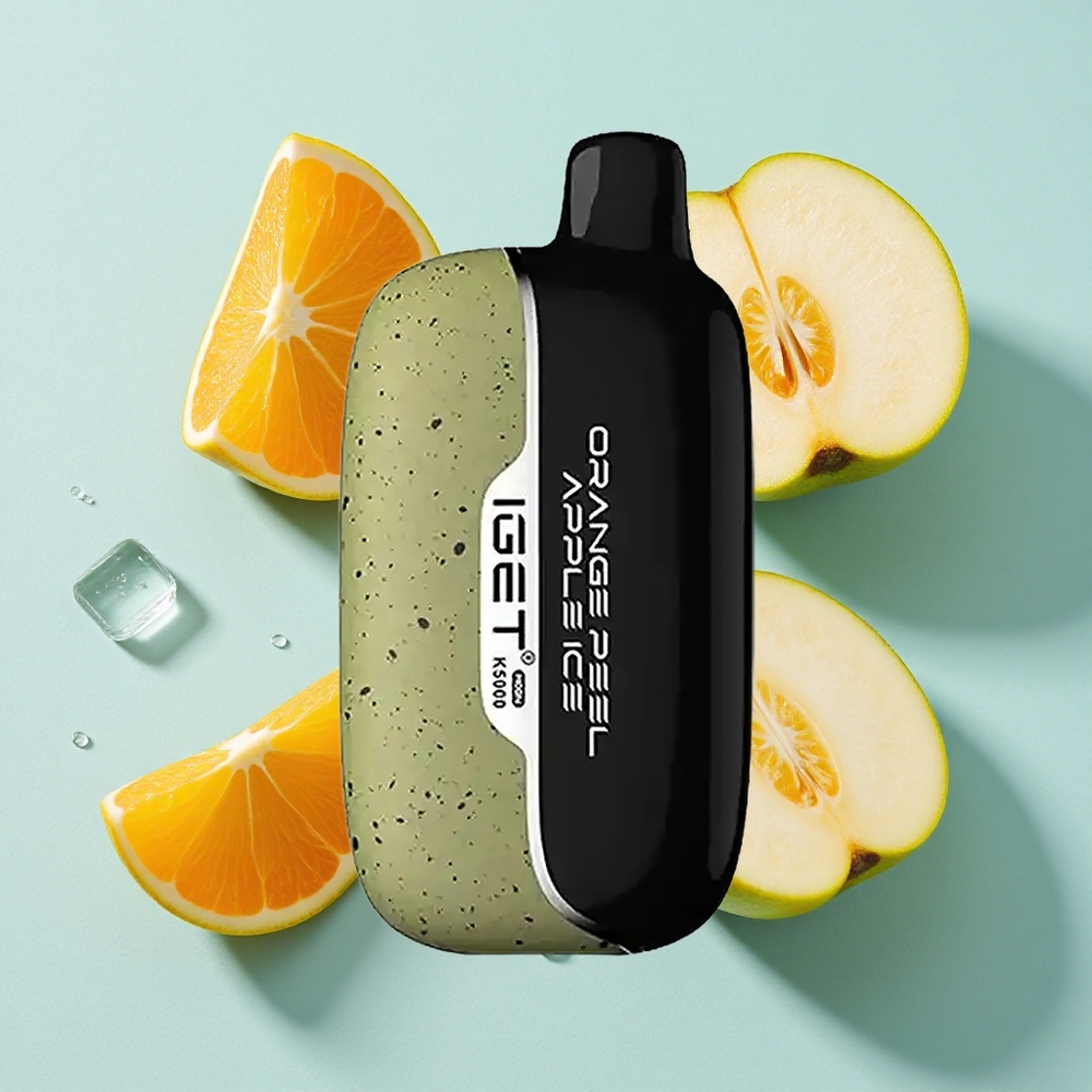 IGET Moon K5000 Puffs Casca de Laranja Maçã Gelada com Peso Líquido: 81.5 g e Tamanho: 49.5x25.3x99.4 mm Brasil vape