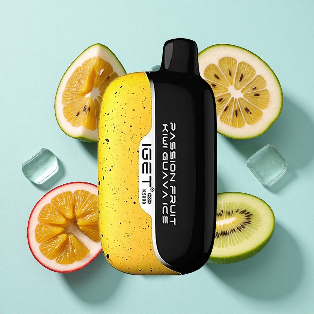 IGET Moon K5000 Puffs Vape Sabor Maracujá Kiwi Goiaba Gelo Peso Líquido 81.5 g Tamanho 49.5x25.3x99.4 mm Brasil vape