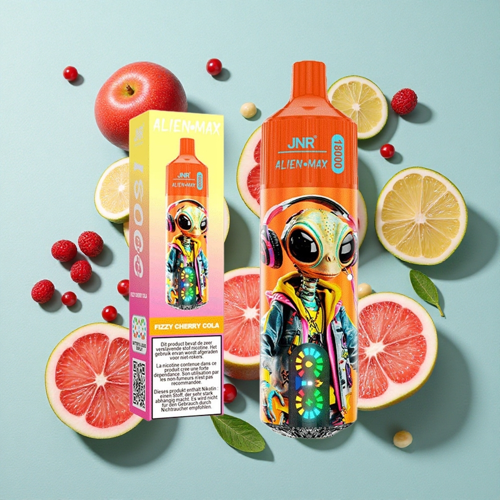 JNR Alien Max 18000 Puffs Cereja Cola Fizzy Tela LED Inteligente e Carga Rápida Type-C Brasil vape