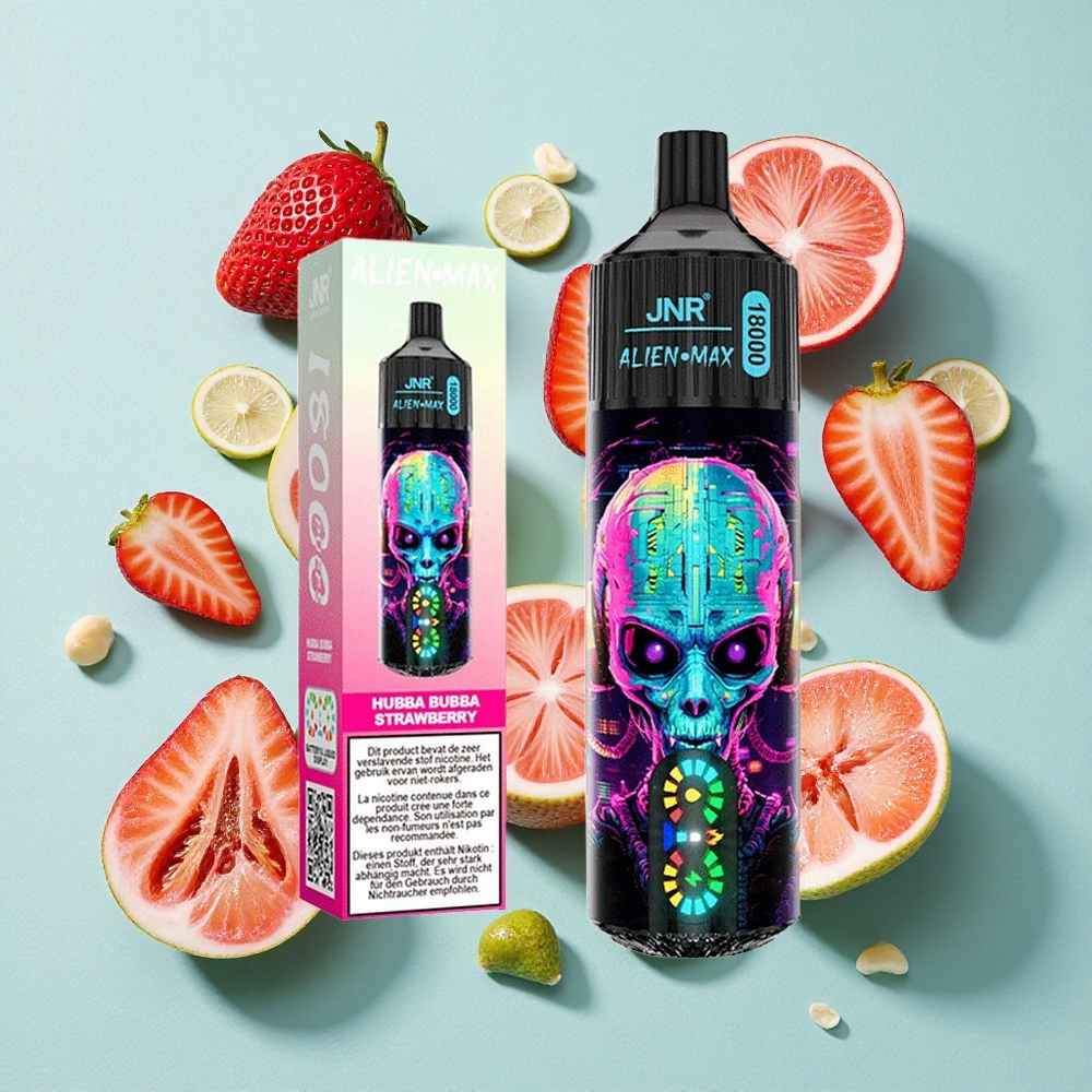 JNR Alien Max 18000 Puffs Morango Hubba Bubba Display LED Inteligente Bateria 850mAh Brasil vape