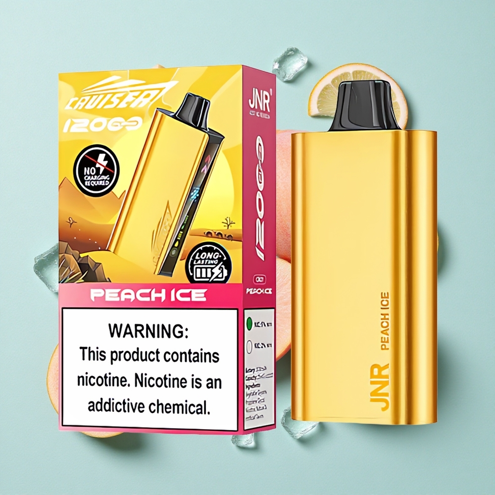JNR Cruiser 12000 Puffs Pêssego Gelo Bateria Embarcada 3500 mAh Corpo em Alumínio Totalmente Metálico Brasil vape