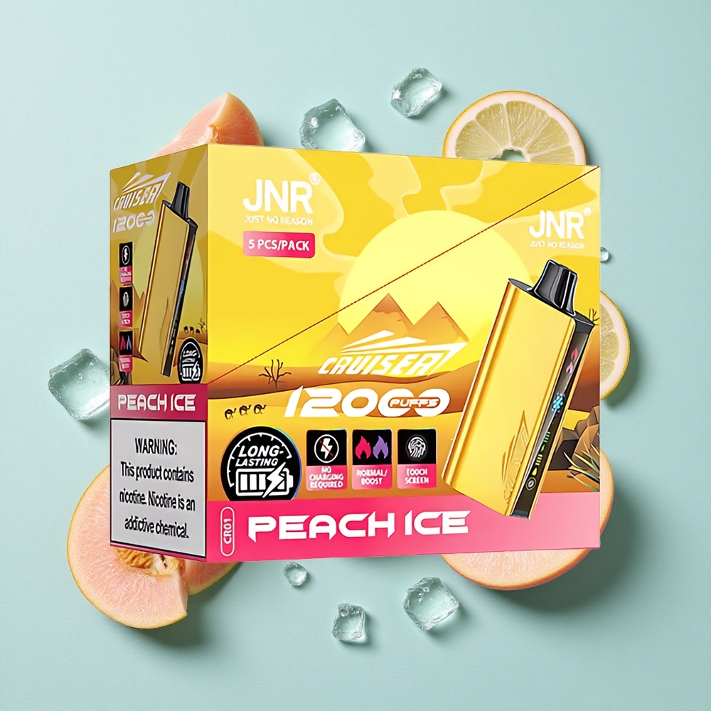 JNR Cruiser 12000 Puffs Pêssego Gelo Bateria Embarcada 3500 mAh Corpo em Alumínio Totalmente Metálico Brasil vape