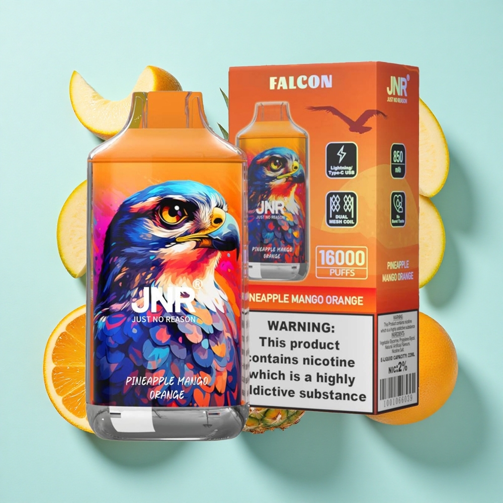 JNR Falcon 16000 Puffs Abacaxi Manga Laranja Capacidade da Bateria: 850 mAh Tipo de Bobina: Dual Mesh Coil Brasil vape