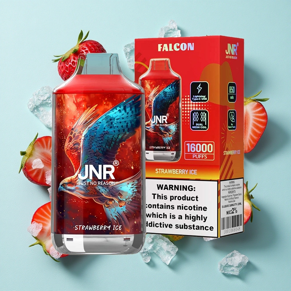 JNR Falcon 16000 Puffs Morango Gelo com Bateria de 850 mAh e Capacidade de E-líquido de 22ml Brasil vape