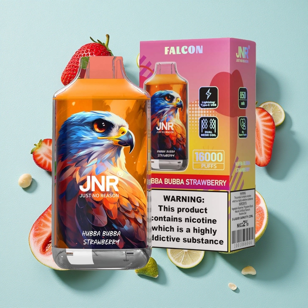 JNR Falcon 16000 Puffs Morango Hubba Bubba Capacidade da Bateria: 850 mAh Tipo de Bobina: Bobina Dupla Mesh Brasil vape
