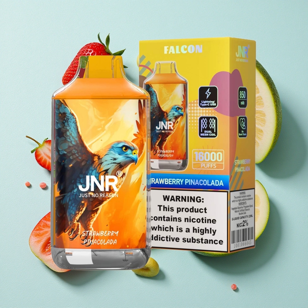 JNR Falcon 16000 Puffs Morango Pina Colada Capacidade da Bateria 850 mAh Tipo de Carregamento Tipo C & Lightning incluído Brasil vape