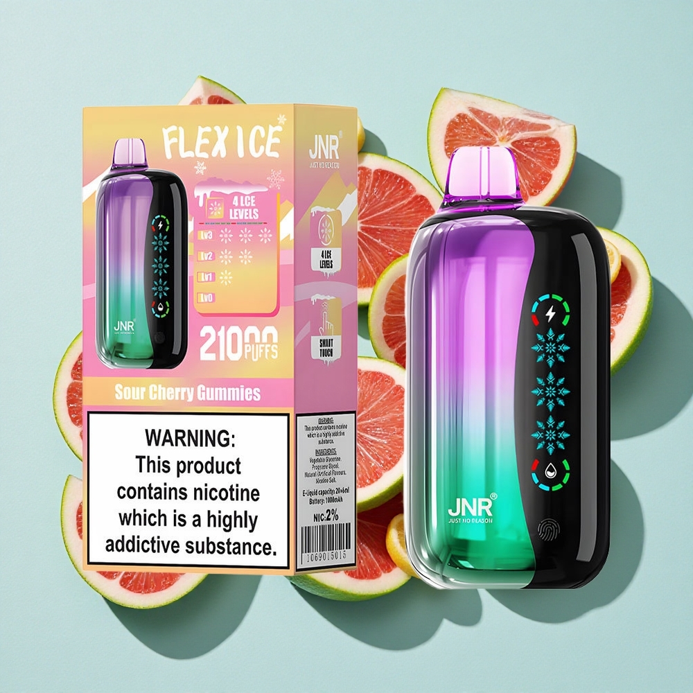JNR Flex Ice 21000 Puffs Azedinha Cereja Vape descartável Tela Sensível ao Toque Brasil vape