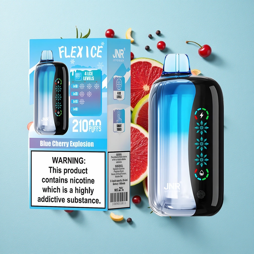 JNR Flex Ice 21000 Puffs Explosão de Cereja Azul Tela Sensível ao Toque Capacidade da Bateria 1000mAh Brasil vape