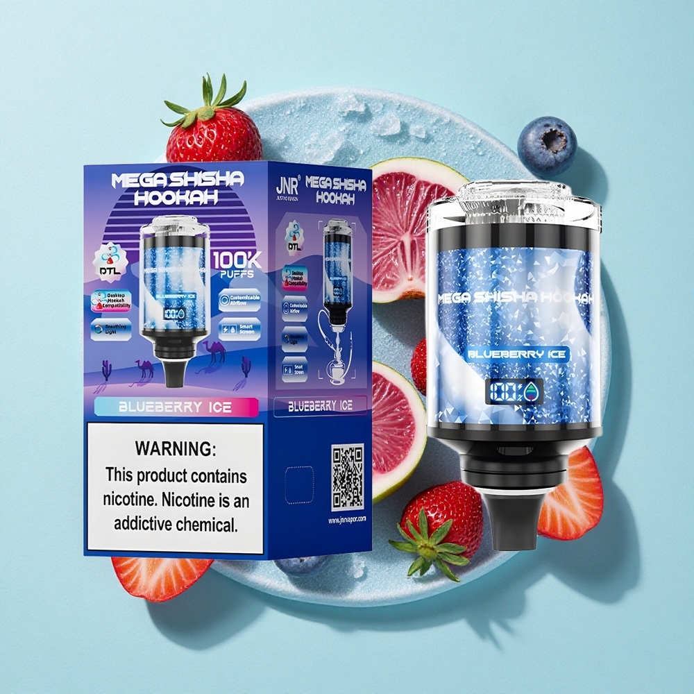 JNR Mega Shisha Hookah 100000 Puffs Blueberry Ice Gelado 60ml Capacidade Brasil vape
