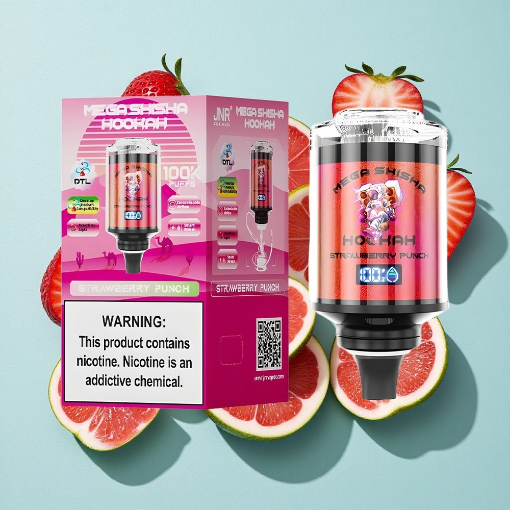JNR Mega Shisha Hookah 100000 Puffs Morango Soco 60ml capacidade de líquido e 2200mAh bateria recarregável Brasil vape