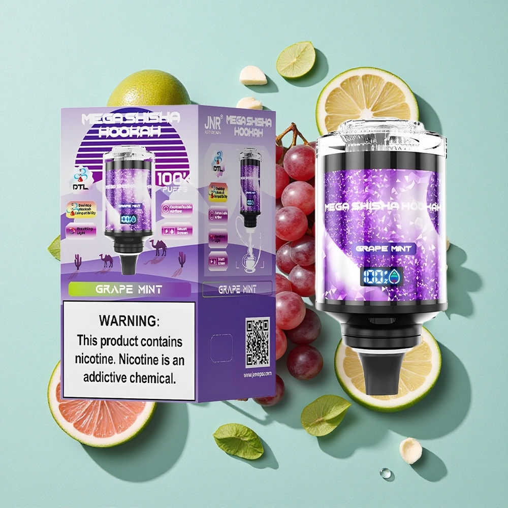 JNR Mega Shisha Hookah 100K Menta Uva 60ml Capacidade de Líquido Tela Inteligente Interativa Brasil vape