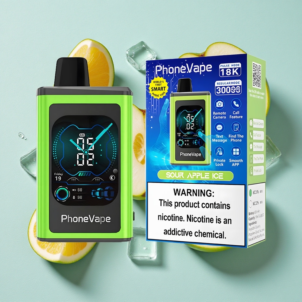 JNR PhoneVape 30000 Puffs Maçã Verde Gelada Bateria Recarregável 850mAh Tela Inteira Brasil vape