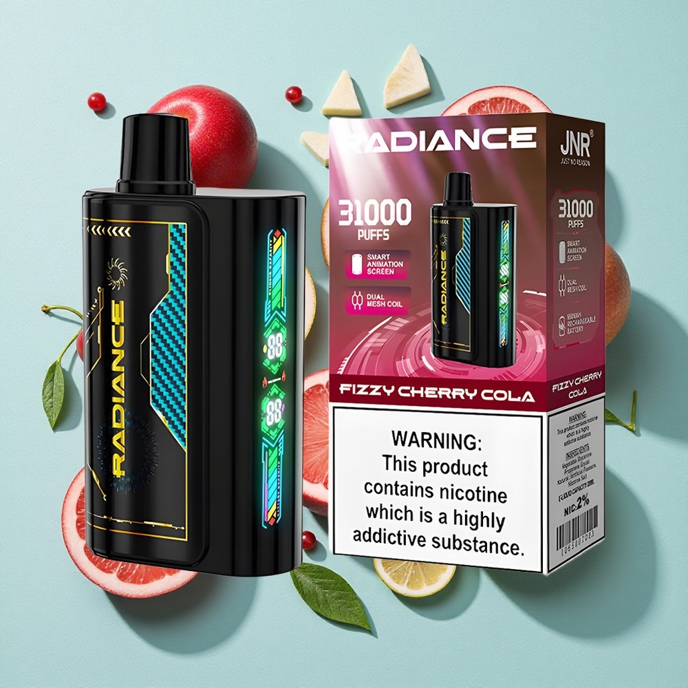 JNR Radiance 31000 Puffs Cereja Cola Fizzy Tela Inteligente de Animação Brasil vape