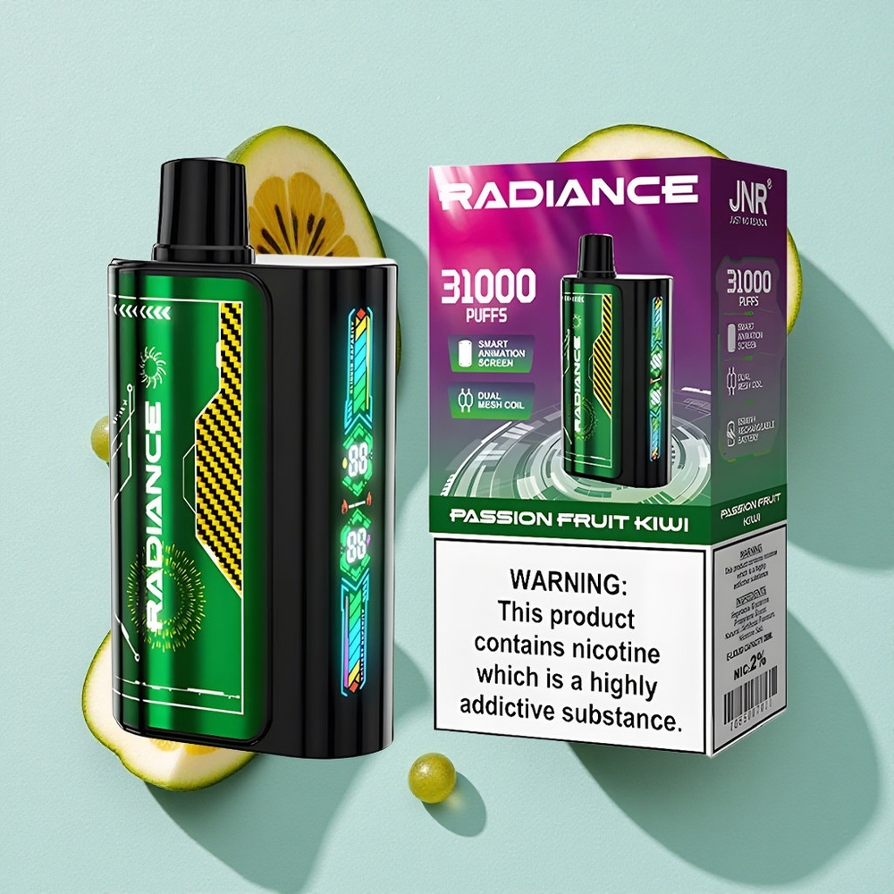 JNR Radiance 31000 Puffs Maracujá Kiwi Tela Inteligente Animada Dual Mesh Coil Brasil vape