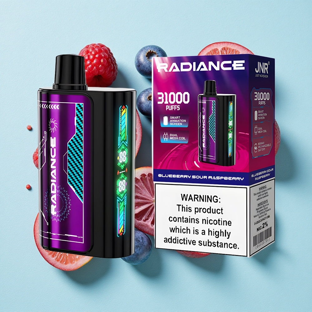 JNR Radiance 31000 Puffs Mirtilo Azedo Framboesa Tela Inteligente de Animação Brasil vape
