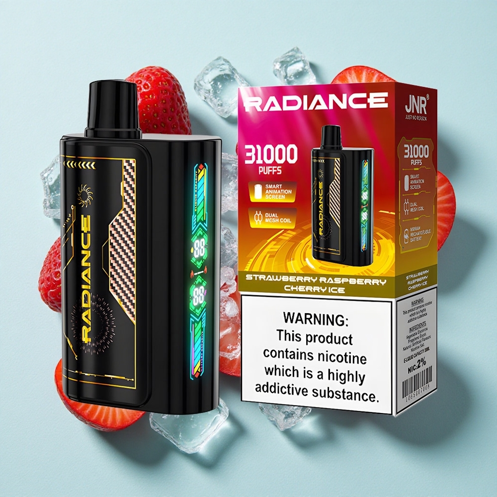 JNR Radiance 31000 Puffs Morango Framboesa Cereja Gelo Tela Inteligente de Animação Brasil vape