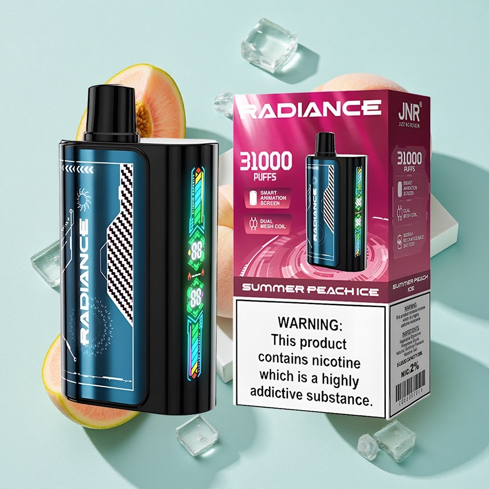 JNR Radiance 31000 Puffs Pêssego Gelado de Verão Tela de Animação Inteligente 28ml E-líquido Brasil vape