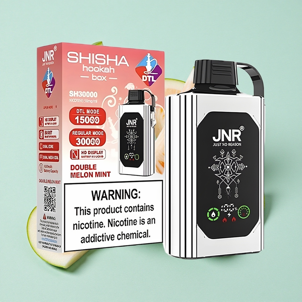 JNR Shisha Hookah Box 20500 Puffs Dual Mesh Coil & Dual Core Melão Duplo Menta Brasil vape