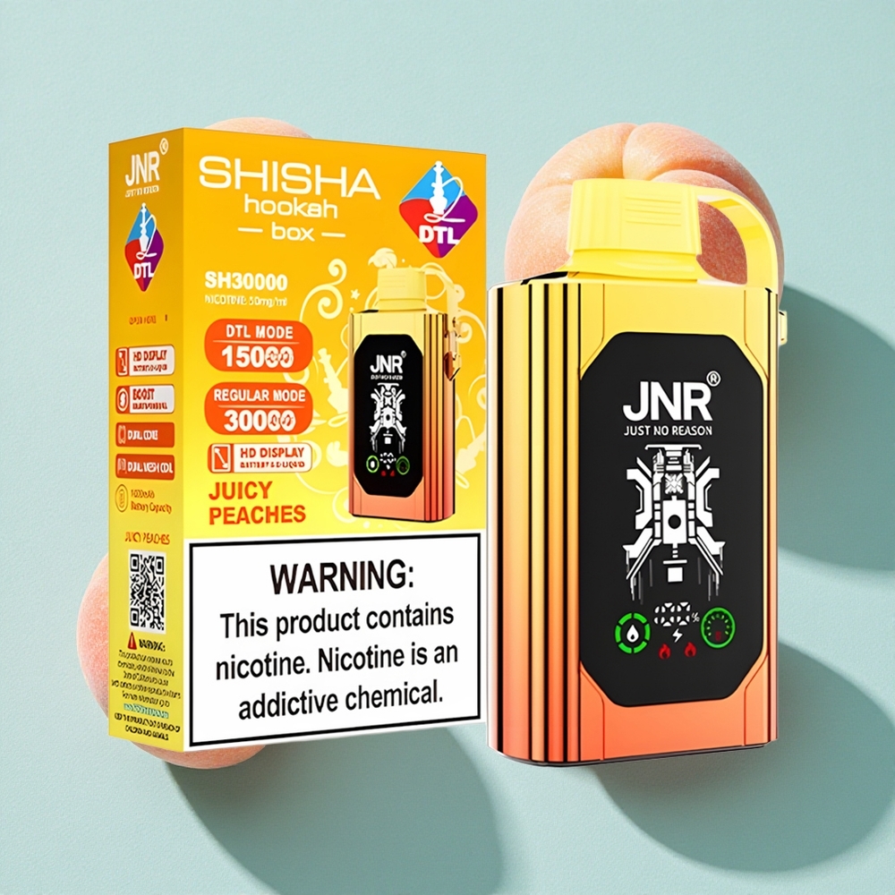 JNR Shisha Hookah Box 20500 Puffs E-líquido 25ml Pêssegos Suculentos HD Display Brasil vape