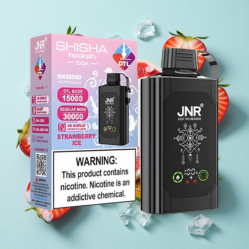 JNR Shisha Hookah Box 20500 Puffs Exibição HD Carga Rápida Type-C Morango Gelo Brasil vape