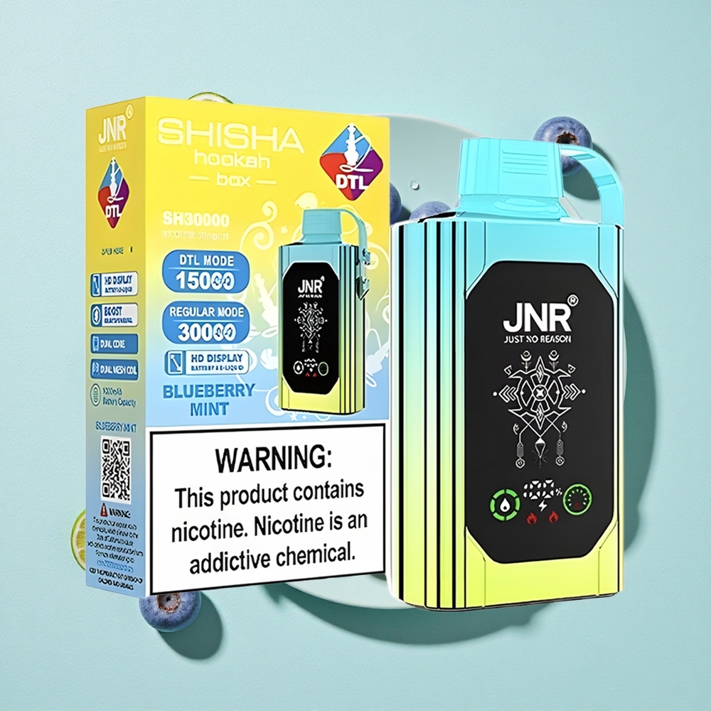 JNR Shisha Hookah Box 20500 Puffs Mirtilo Menta Tela HD Carga Rápida Type-C Brasil vape