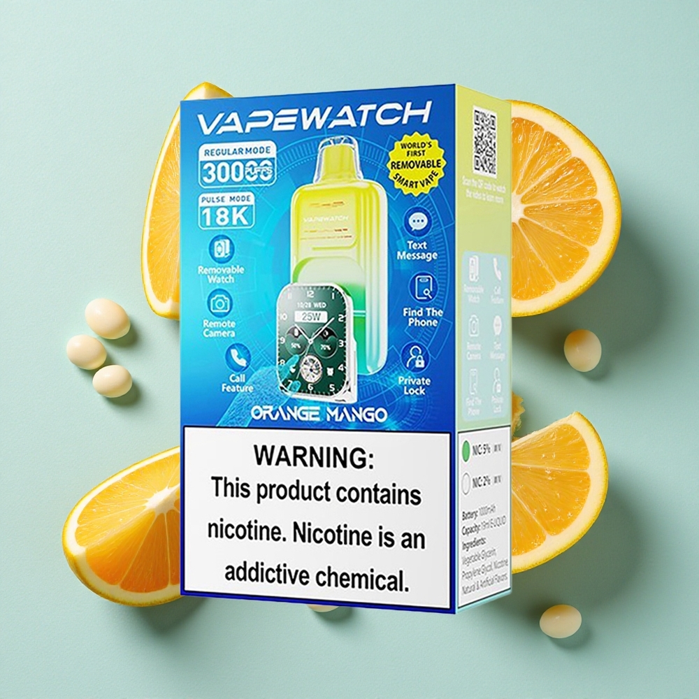 JNR Vape Watch 30000 Puffs Laranja Manga Capacidade da Bateria: 1000mAh Tipo de Bobina: Bobina Dupla em Malha Brasil vape
