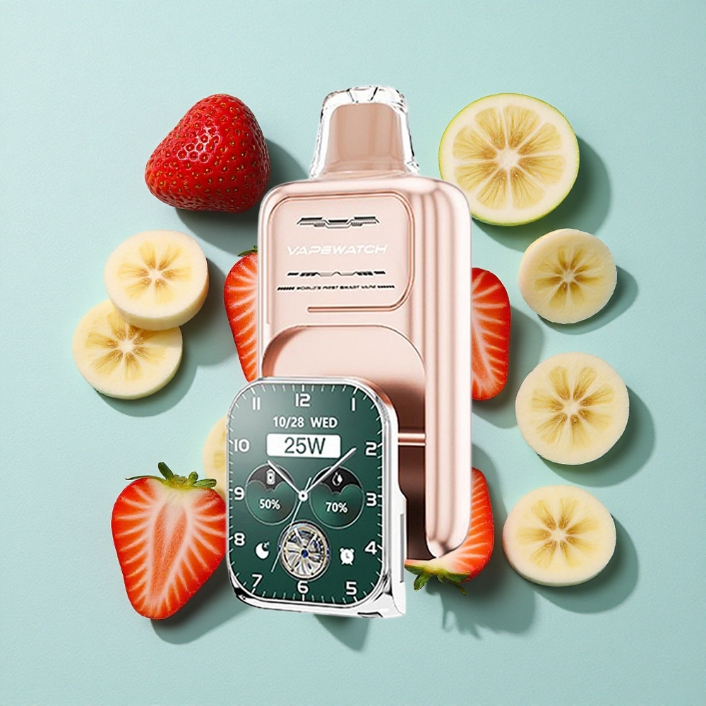 JNR Vape Watch 30000 Puffs Morango Banana Capacidade de Bateria: 1000mAh Tipo de Bobina: Dual Mesh Coil Brasil vape