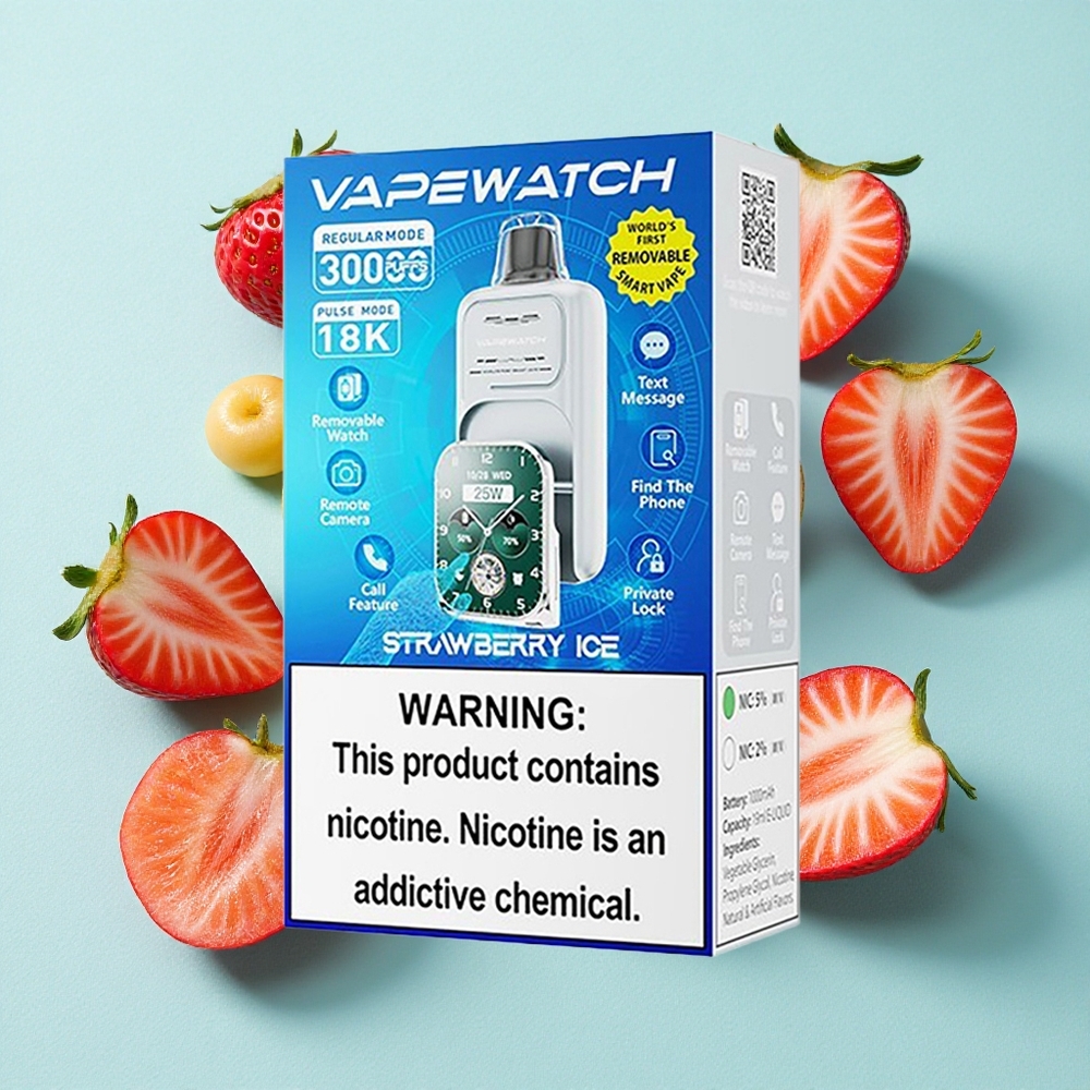 JNR Vape Watch 30000 Puffs Morango Gelo com Bateria de 1000mAh e Capacidade de E-líquido de 19mL Brasil vape