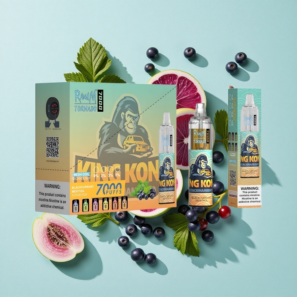 RandM Fumot Tornado 7000 Puffs Blackcurrant Menthol 14 ML E-líquido 850 MAH Bateria Brasil vape
