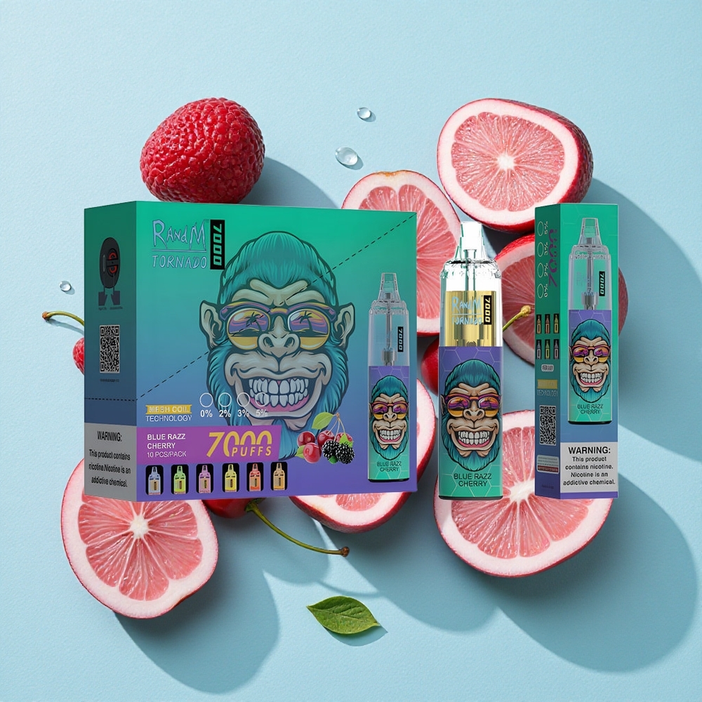RandM Fumot Tornado 7000 Puffs Blueberry Framboesa Cereja 14 ML E-líquido 850 MAH Bateria Brasil vape