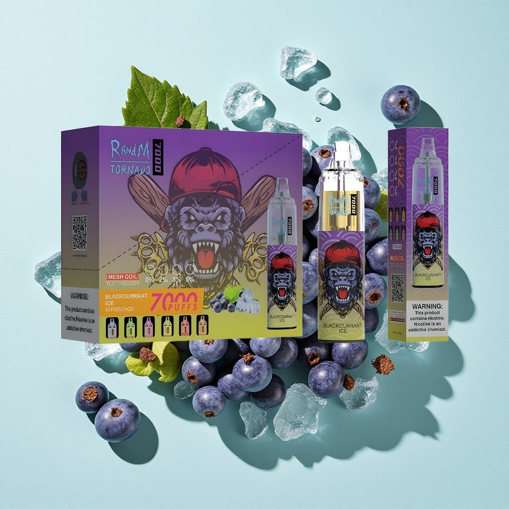 RandM Fumot Tornado 7000 Puffs Groselha Negra Gelo 14 ML E-líquido 850 MAH Bateria Brasil vape