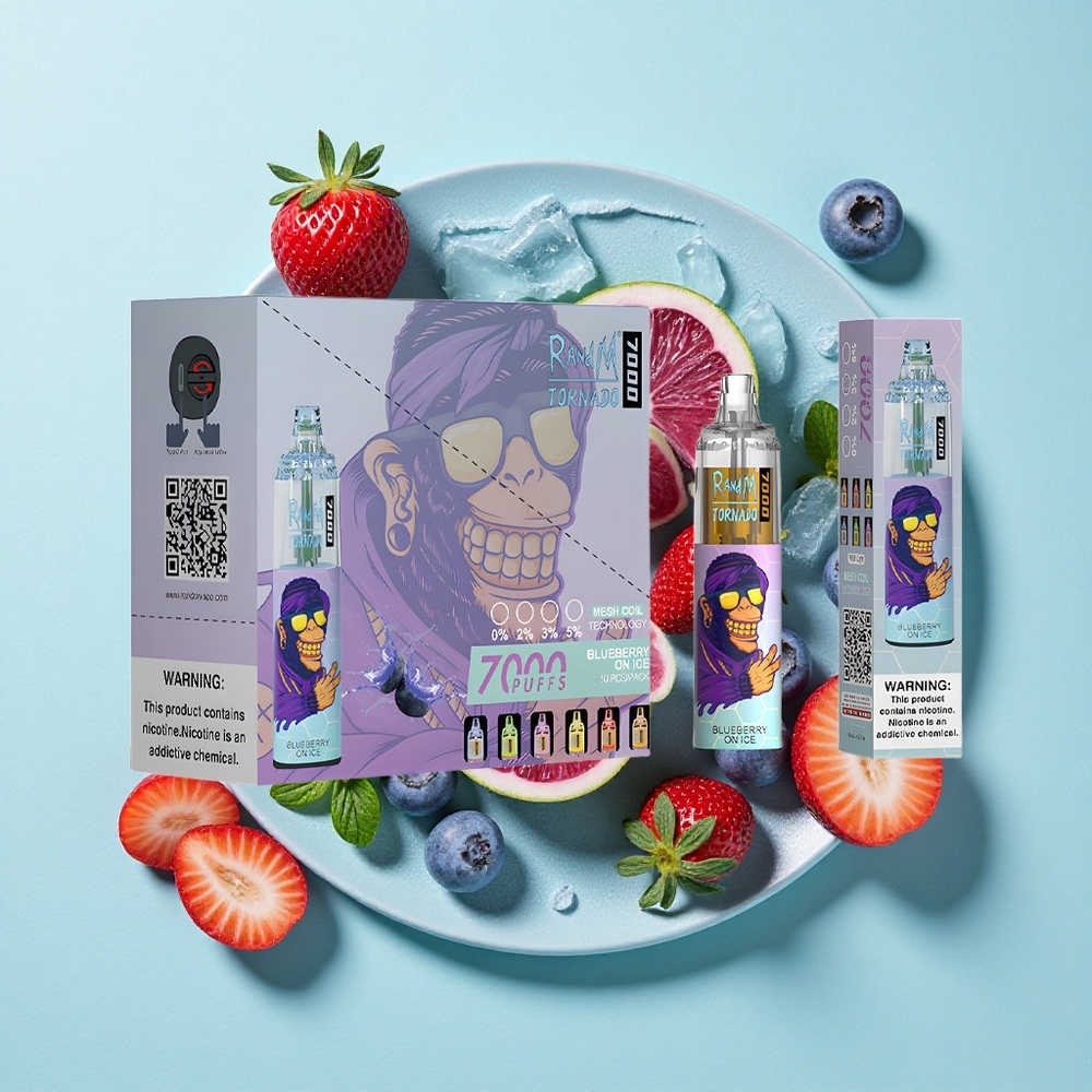 RandM Fumot Tornado 7000 Puffs Mirtilo no Gelo 14 ML E-líquido Bateria 850 MAH Brasil vape