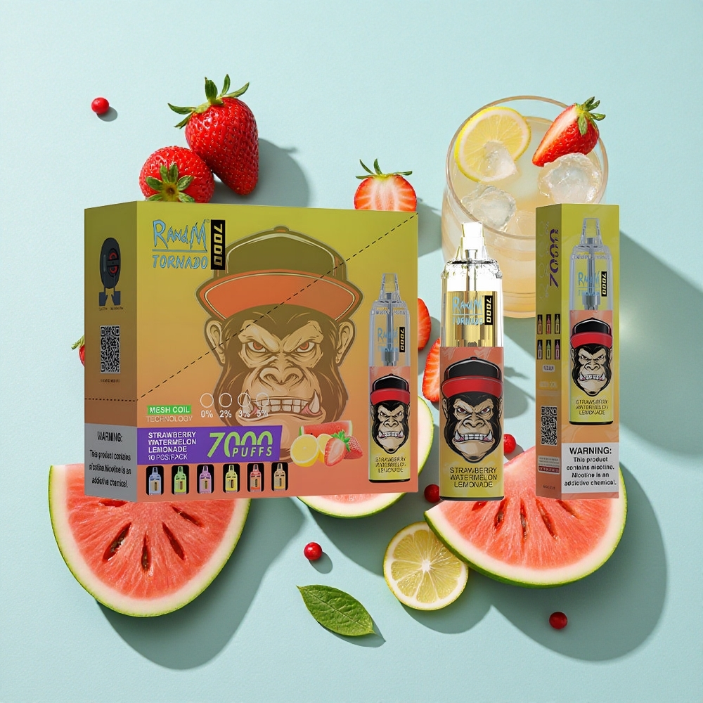 RandM Fumot Tornado 7000 Puffs Morango Melancia Limonada 14 ML E-líquido Bateria 850 MAH Brasil vape
