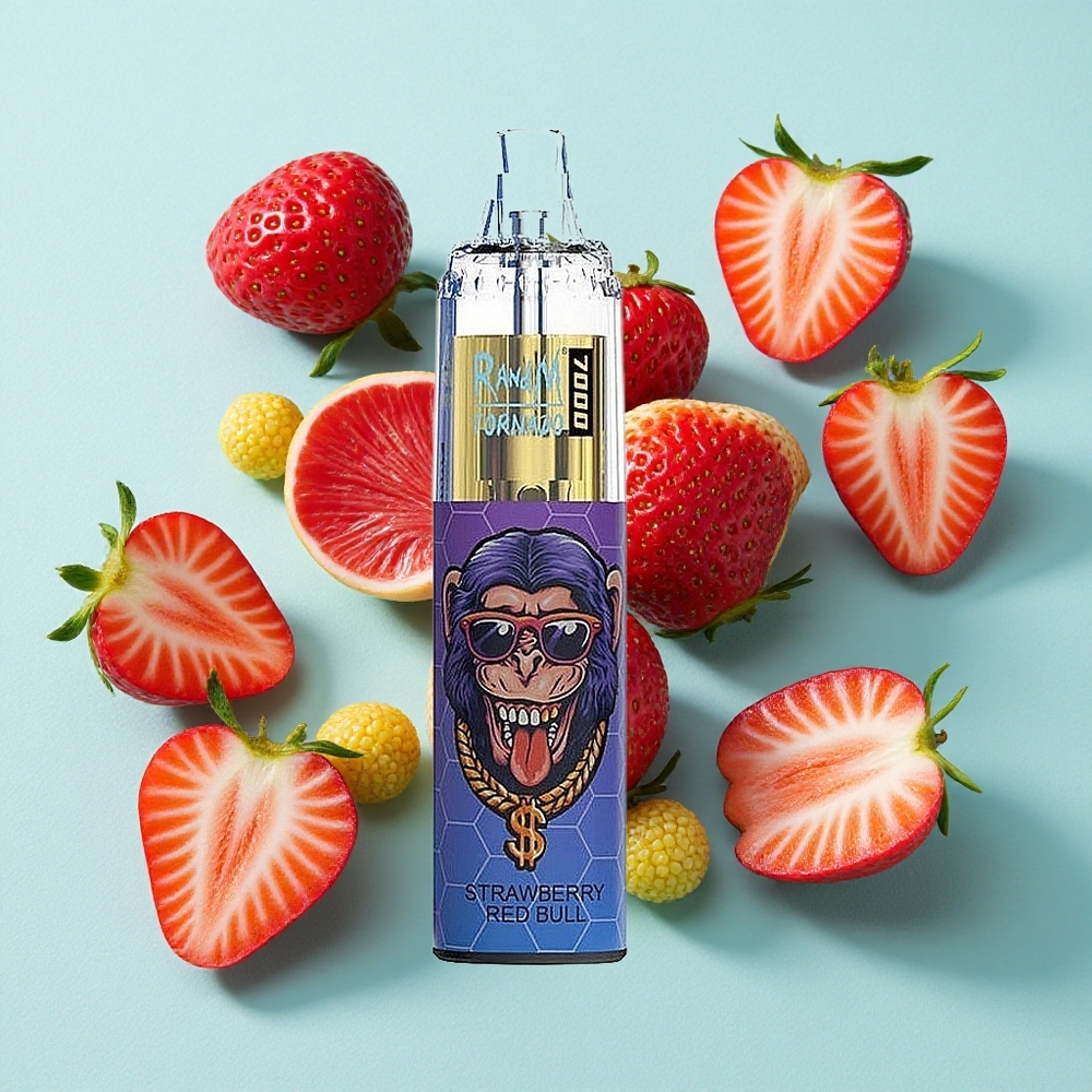 RandM Fumot Tornado 7000 Puffs Morango Red Bull 14 ML E-líquido RGB Light Brasil vape