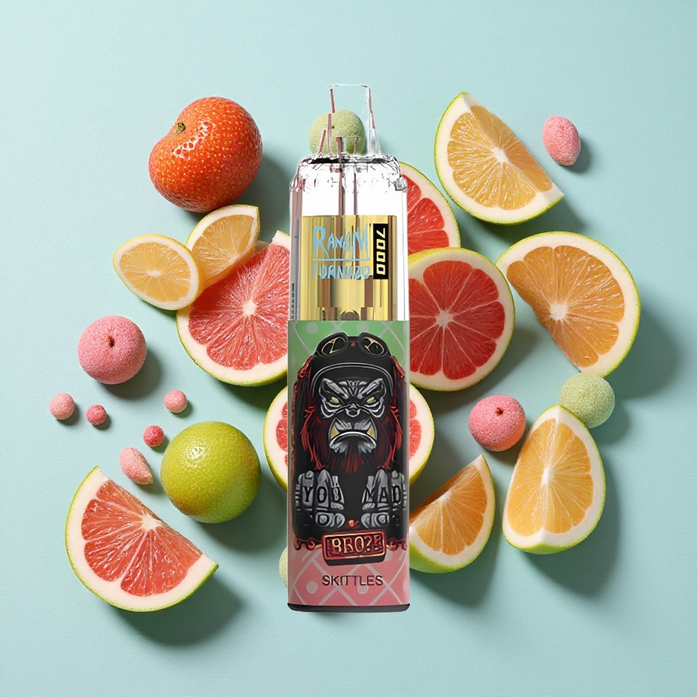 RandM Fumot Tornado 7000 Puffs Skittles Arco-Íris 14 ML E-líquido Tipo-C Port Brasil vape