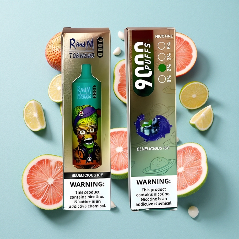 RandM Fumot Tornado 9000 Puffs 18 mL Capacidade de E-líquido Bluelicious Ice Gelo Brasil vape
