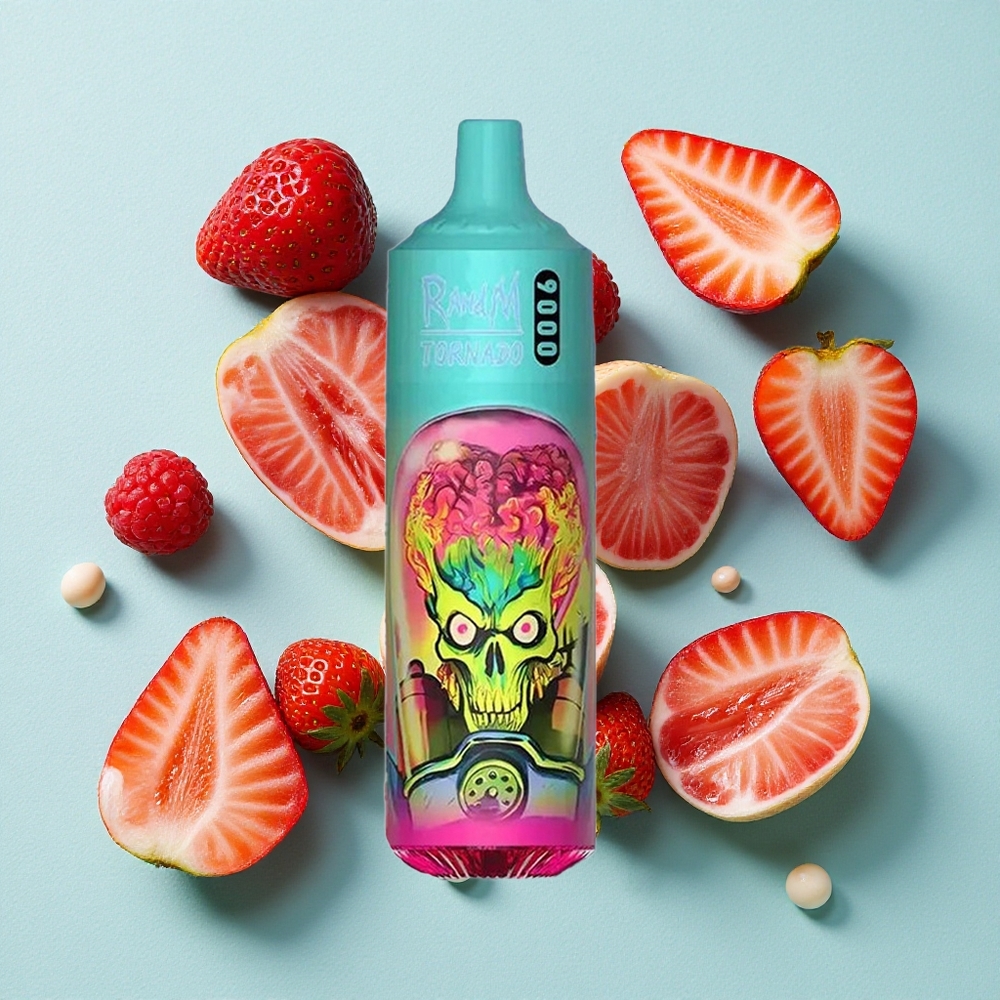 RandM Fumot Tornado 9000 Puffs Morango Framboesa 18 mL Capacidade de E-líquido Brasil vape