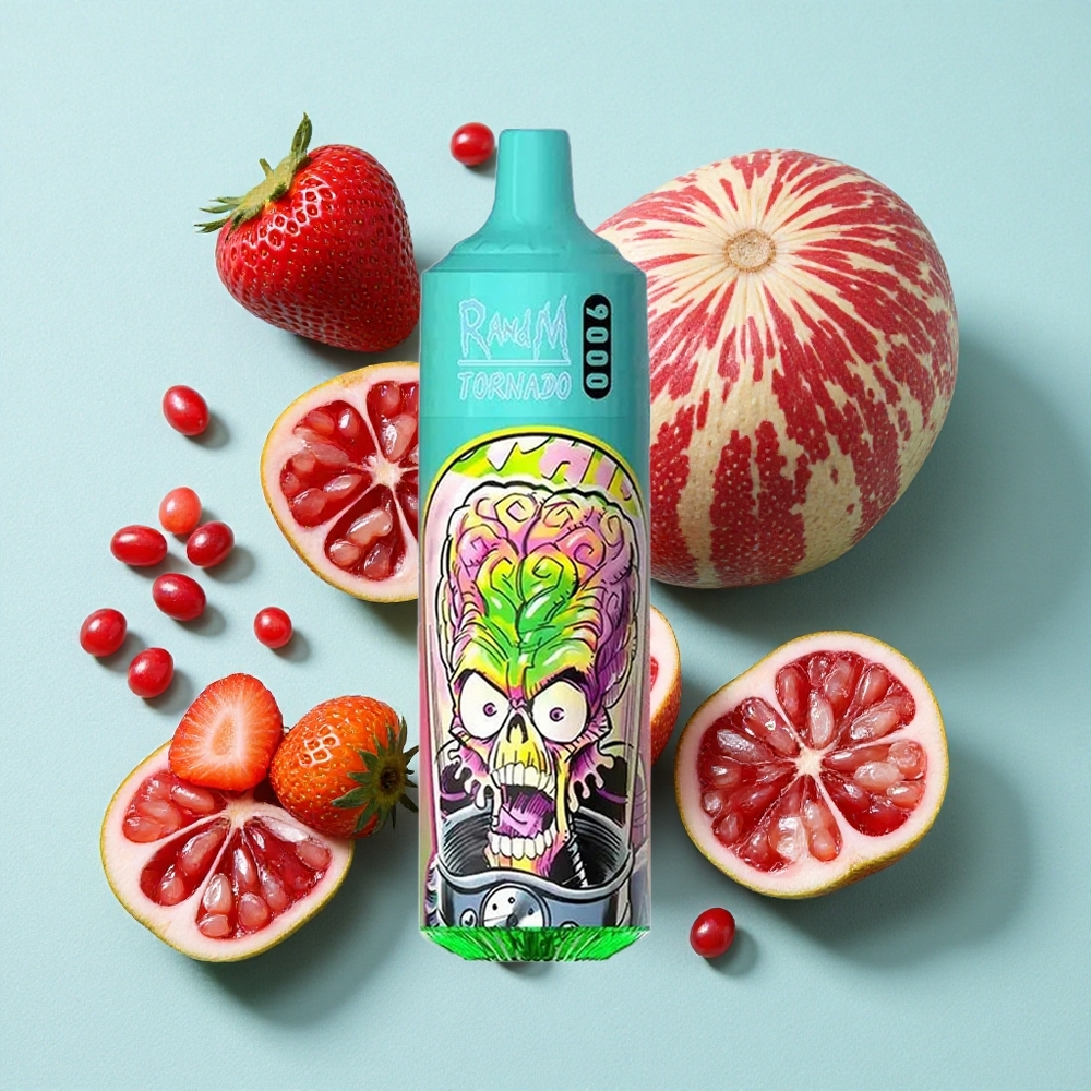 RandM Fumot Tornado 9000 Puffs Morango Romã (54 Sabores, Bateria Recarregável 850 mAh) Brasil vape