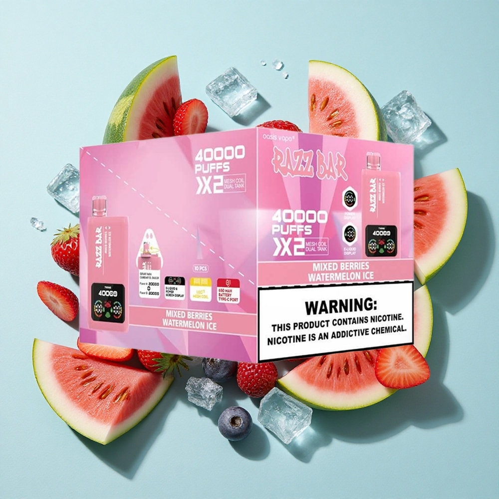 Razz Bar 40000 Puffs Frutas Silvestres_Gelo de Melancia Tela de Energia Porta Type-C Brasil vape