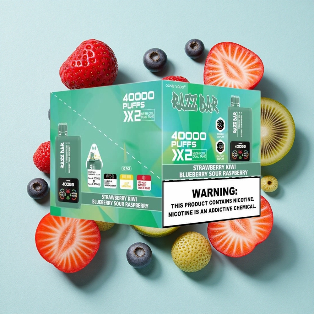 Razz Bar 40000 Puffs Morango Kiwi_Mirtilo Framboesa Azeda Tela de Potência 650 Mah Brasil vape