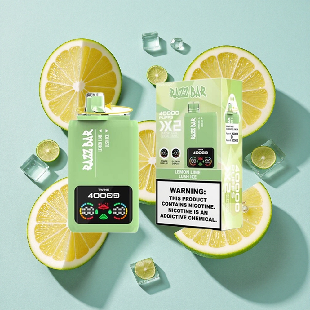 Razz Bar 40000 Puffs Vape Descartável Limão Lima_Gelo Refrescante Tela de Potência 650 Mah Brasil vape