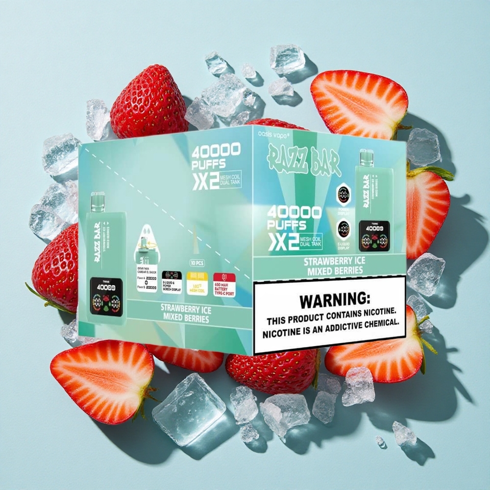 Razz Bar 40000 Puffs Vape descartável Morango Gelo_Bagas Misturadas Tela de Potência Bateria 650 Mah Brasil vape