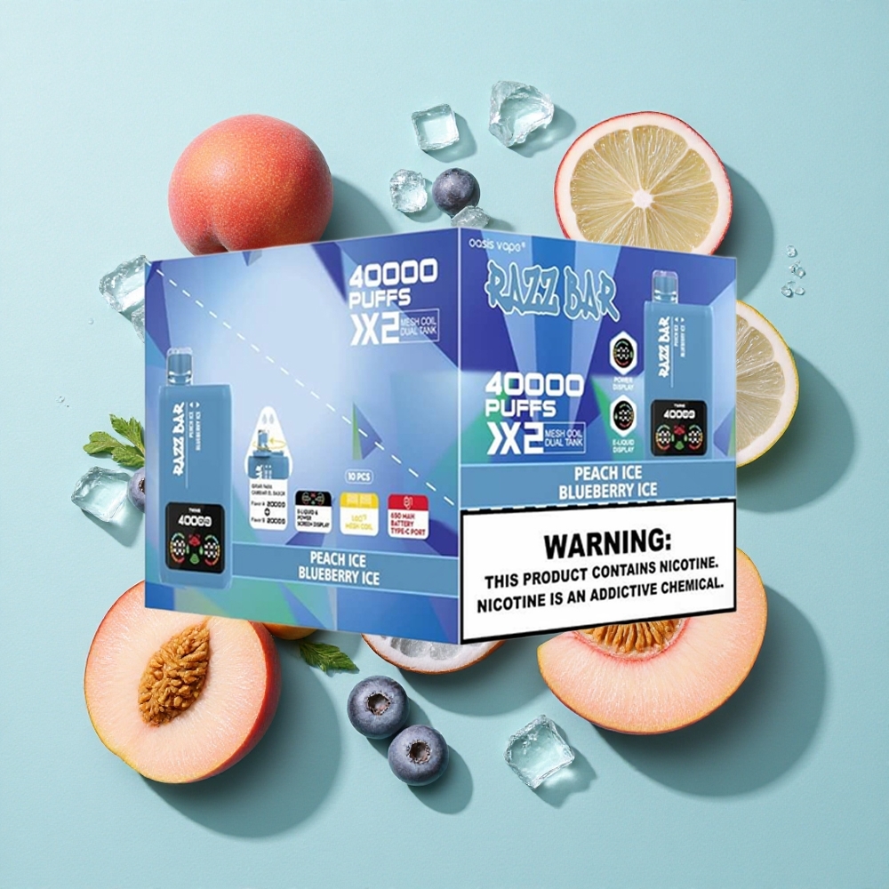 Razz Bar 40000 Puffs Vape descartável Pêssego Gelo_Amora Gelo Tela de Energia 650 Mah Brasil vape