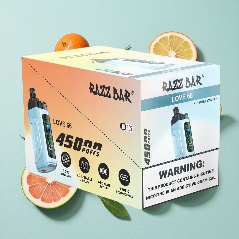 Razz Bar 45000 Puffs Amor 66 Fluxo de Ar Ajustável Bateria 650 Mah Brasil vape